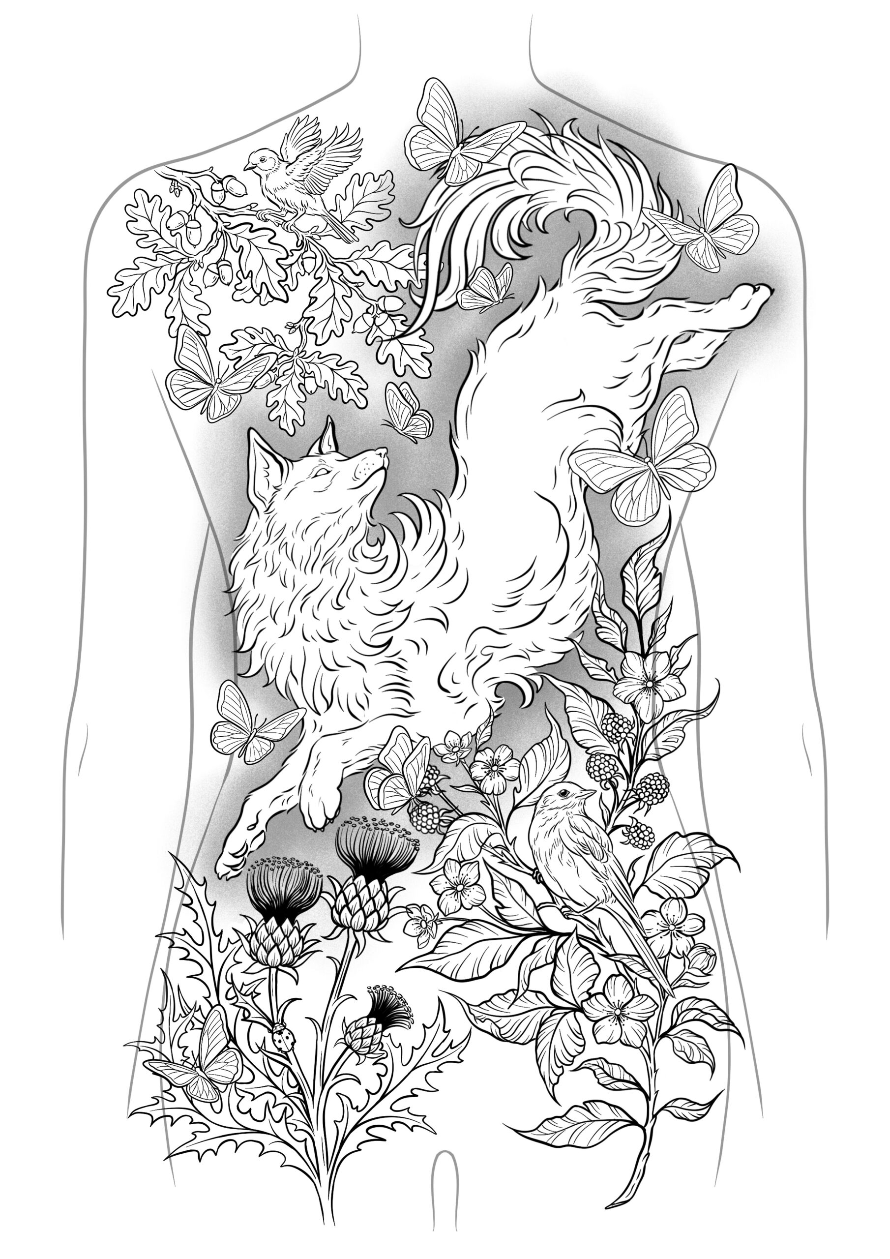 Full back piece
(Pictured without shading)

Komplettes Backpiece
(Hier ohne Schattierungen abgebildet)